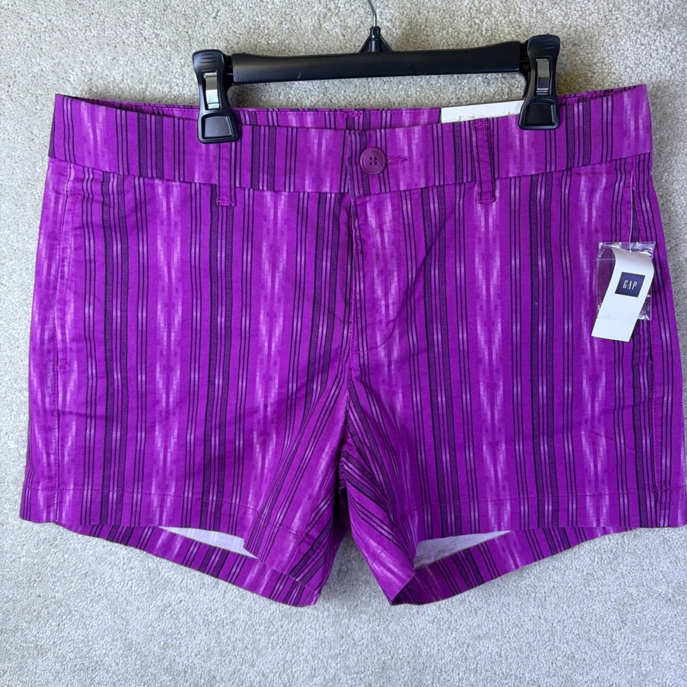 Gap Khakis Shorts Womens 6 Purple Ikat Striped 4in Inseam Stretch Low Rise NEW